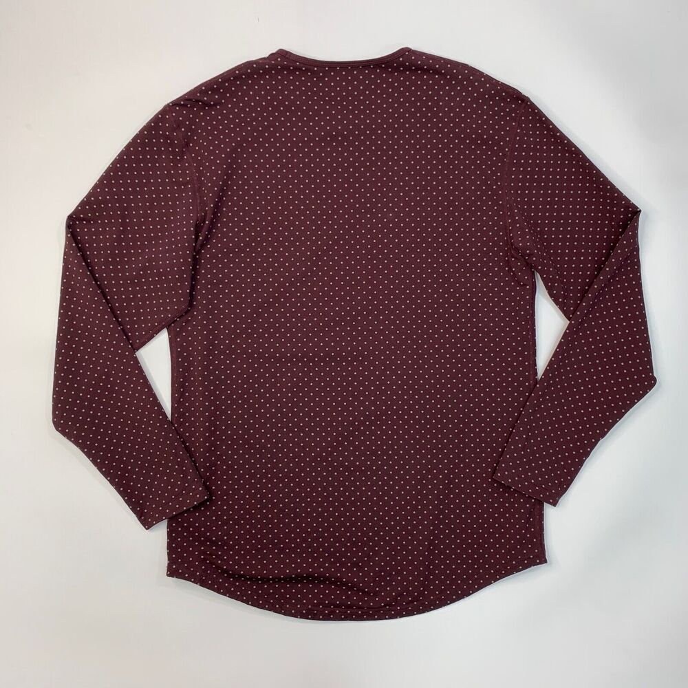 BYLT Shirt Mens L Large Maroon Grey Polka Dot Drop Cut Long Sleeve Crew Stretch - Picture 7 of 10